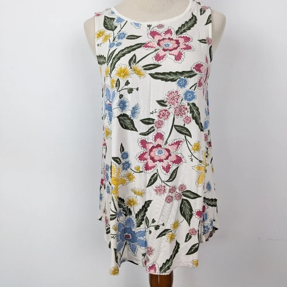 Old Navy Luxe Tank Top Size Medium Cream Floral - Picture 7 of 7